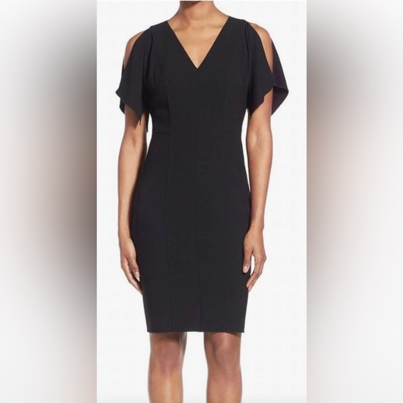 Elie Tahari Dresses & Skirts - Elie Tahari Sheath Cold Shoulder Dress Black Size 6 $398 Lourdes Crepe NWT